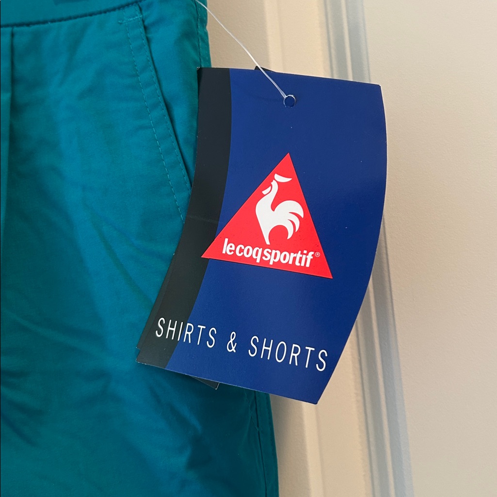 Nwt Le Coq Sportif Men’s Pleated Tennis Athletic Zipup Shorts W Pockets 34w Teal — image 6 of 8
